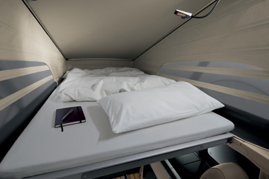 Doppelbett im Faltdach des Campers