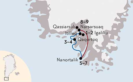 Karte zur Reise Faszination Südgrönland