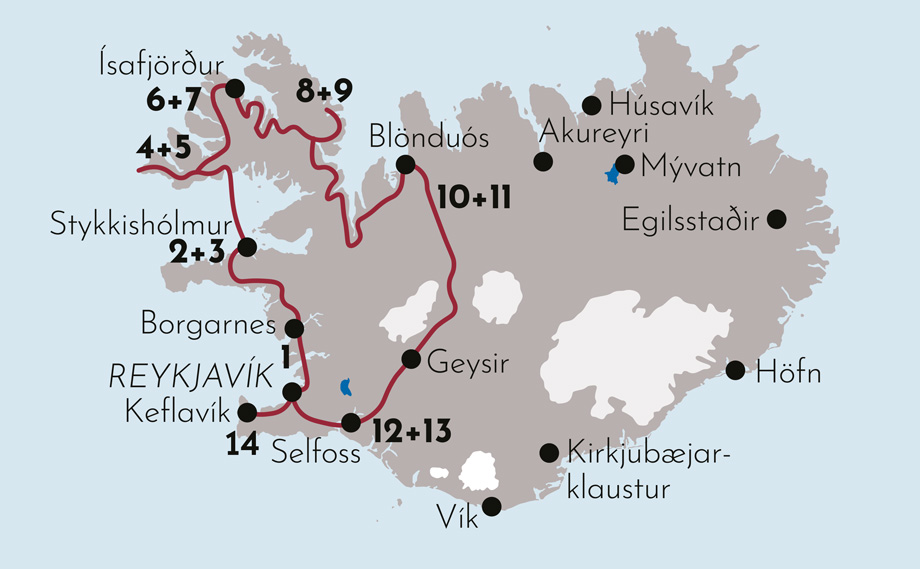 Karte zur Gruppen-Fotoreise auf Island im Westen und Westfjorden