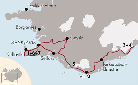 Karte zur Kleingruppenreise Eiszeit in Island Karte zur Kleingruppenreise Eiszeit in Island