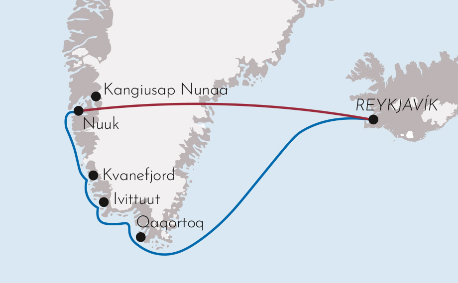 Karte Entdeckungsreise nach Grönland