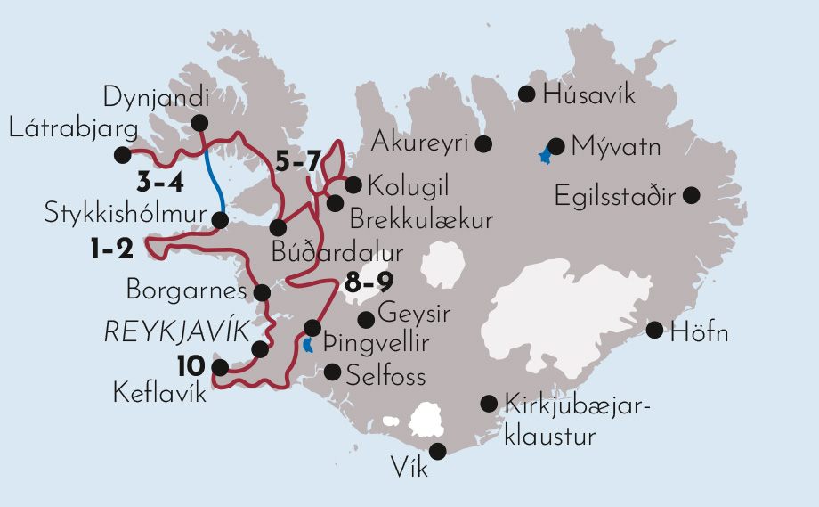 Karte Aktivreise Island Natur und Abenteuer
