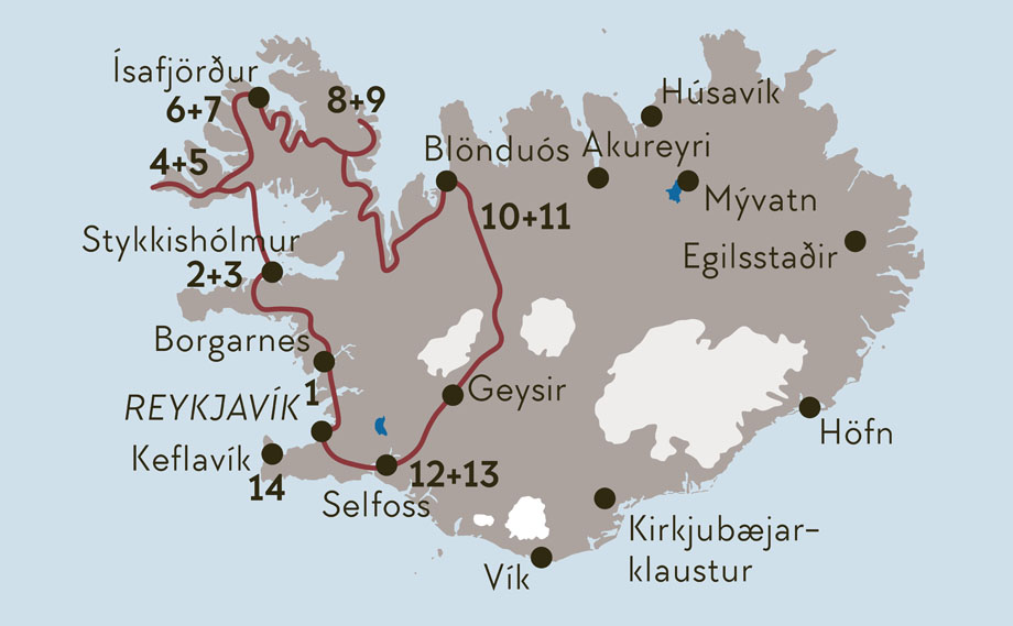 Karte zur Gruppen-Fotoreise auf Island im Westen und Westfjorden