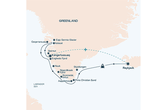 Karte zur Schiffsreise Naturwunder Grönlands