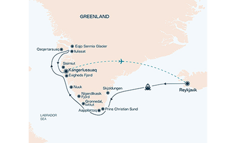 Karte zur Schiffsreise Naturwunder Grönlands