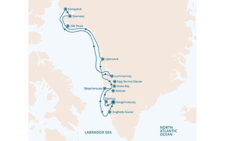 Karte zur Schiffsreise Westgrönland intensiv