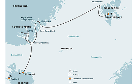 Karte zur Schiffsreise Wunder der Arktis - Tour 1