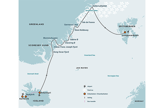 Karte zur Schiffsreise Wunder der Arktis - Tour 2