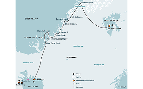 Karte zur Schiffsreise Wunder der Arktis - Tour 2