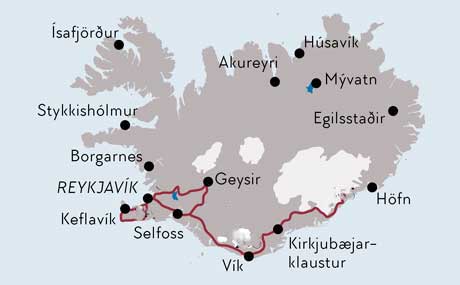Karte zur Mietwagenrundreise Individuelle Fotoreise Südisland