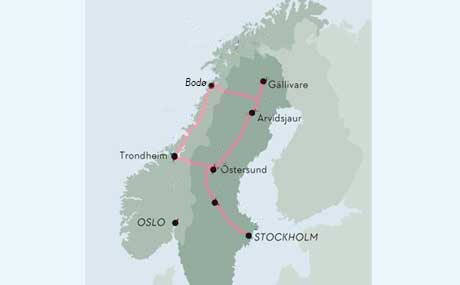 Karte zur Reise Bahnerlebnis Schweden & Norwegen