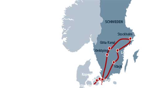 Karte zur Gruppenreise Schwedens Höhepunkte Karte zur Gruppenreise Schwedens Höhepunkte
