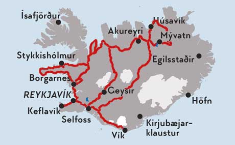Karte zur Ferienhausreise mit Hochland in Island