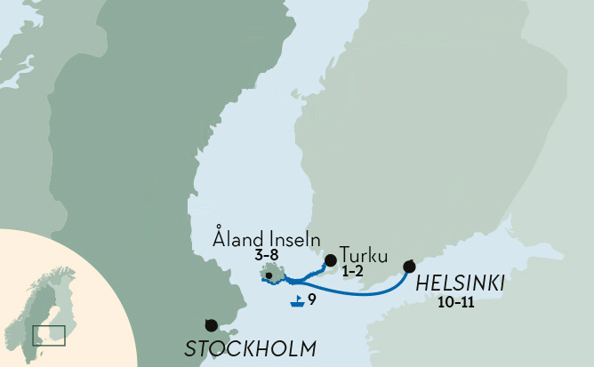Karte zur Mietwagenrundreise Sommer auf Aland. 