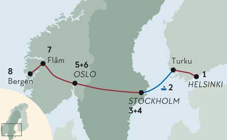 Karte zur Reise Hauptstädte des Nordens