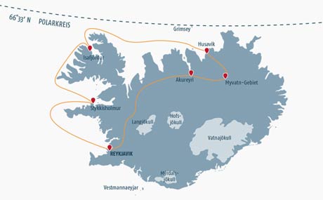 Karte zur Reise Nordlichter und Wale 2018 mit der Ocean Diamond