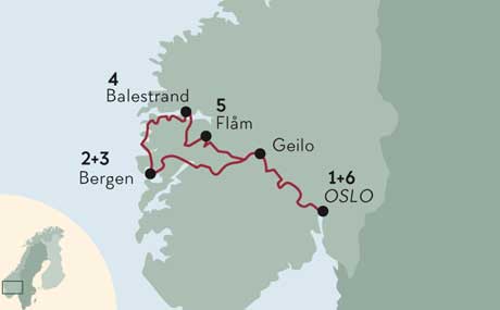 Karte zur Reise Norwegen per Bahn - Bergenbahn