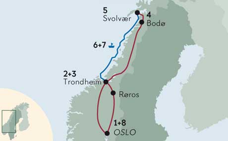 Karte zur Reise Norwegen per Bahn - Bergenbahn