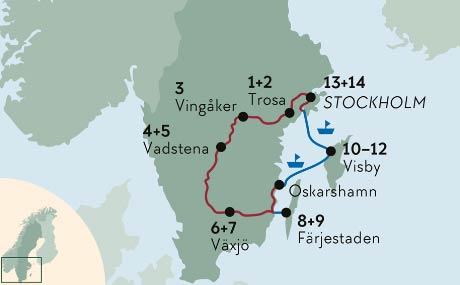 Karte zur Mietwagenreise Romantisches Schweden