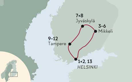 Karte zur Familienreise Seen und Abenteuer in Finnland