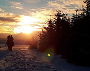 Reiter im Schnee in Südisland. 