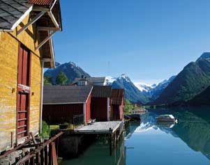 Fischerhäuschen am Fjærlandsfjords in Norwegen