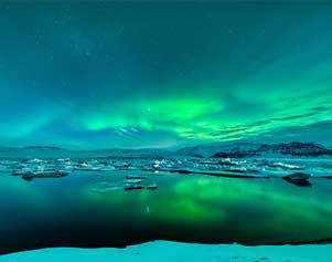 Nordlichter über der Jökulsárlón in Island, Freiraum Fotografie