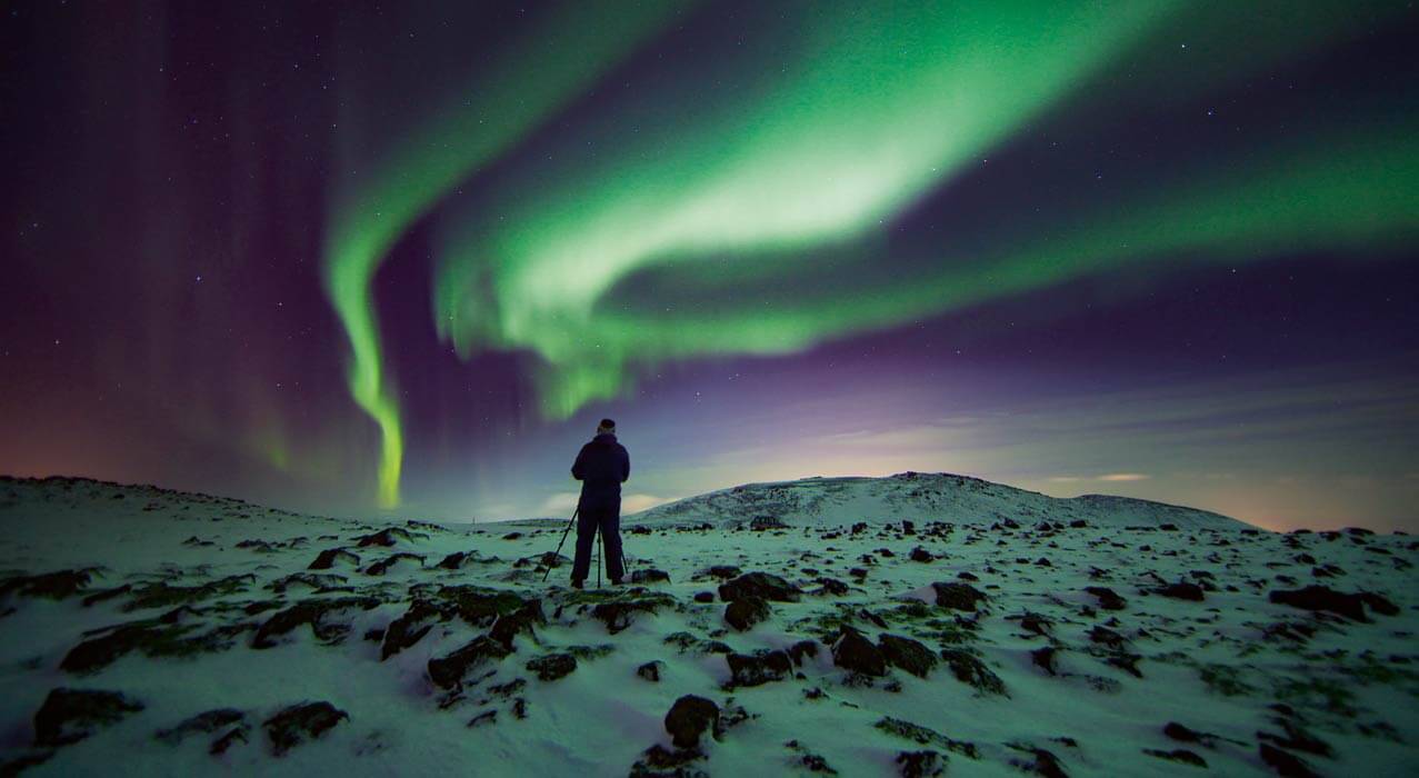 Fotograph mit Nordlichter in Island.