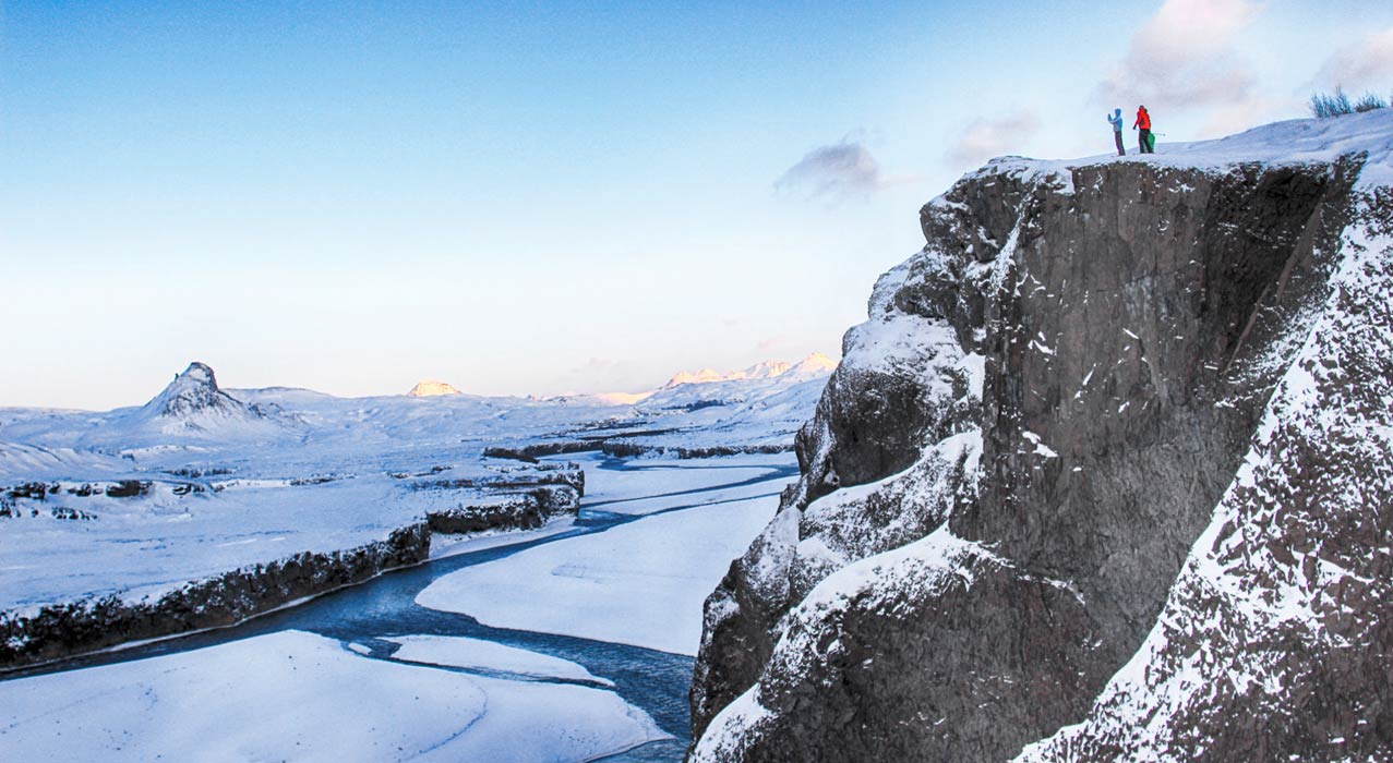 Winterlandschaft im Hochland bei Þorsmörk auf einer Wanderung
